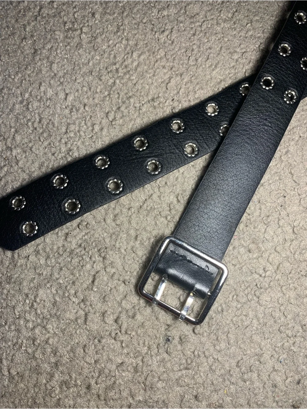 SHEIN Black Double Row Grommet Belt with Silver Buckle